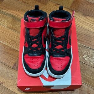 Nike Kids Red and Black High-Top Sneakers with Strap